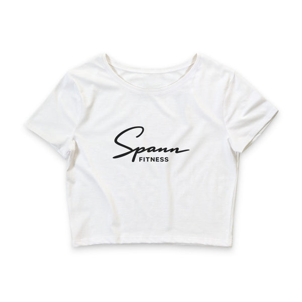 Spann Fitness - Women’s Poly-Cotton Crop Tee in White & Heather Olive