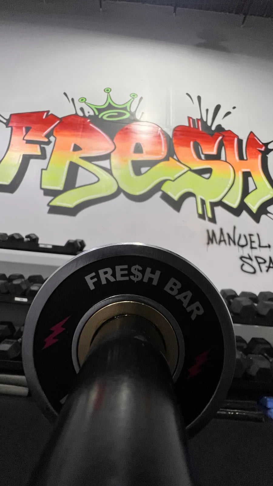 Fresh Bar: The Fresh Bar sleeve end and cap, the FRESH mural behind it.